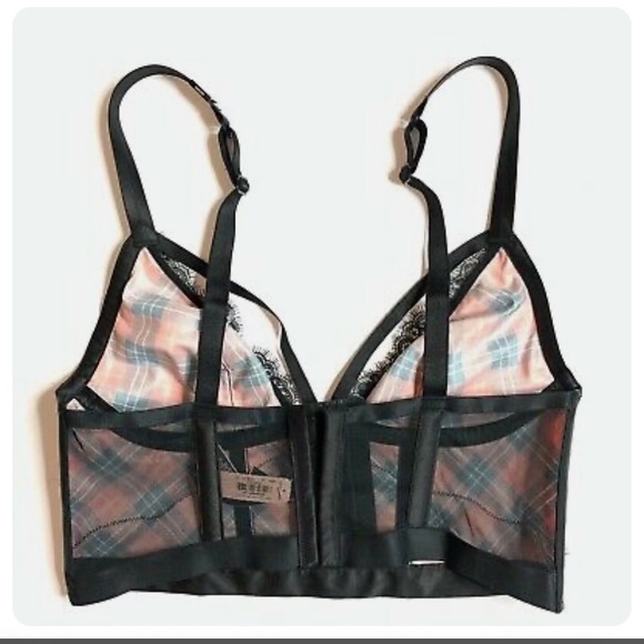 Sexy Unlined Bustier Satin lingerie Red plaid 90s punk lace Bralette top NWT - Picture 3 of 5